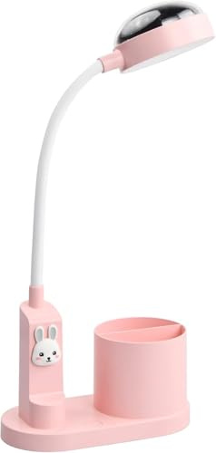 Kid Schreibtischlampe Nette Schreibtischlampe Stern Projektion Wiederaufladbare Studienlampe mit Stifthalter Dimmen 3 Helligkeit, 360°Flexible Schwanenhals mit Stifthalter, Kaninchen Lampe Rosa