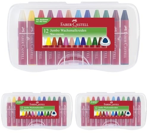 Faber-Castell 120011 - Wachsmalkreiden Jumbo, 12er Box sortiert (Packung mit 3)