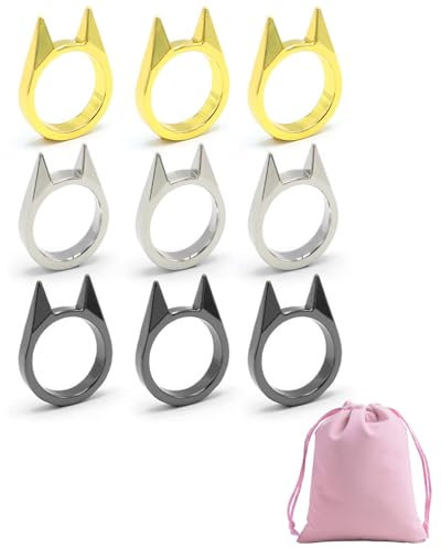TPZORJX 9PCS Katzenohren Ring Zinklegierung, Niedliche Katzenringe Set Kreativer Self Defense Ring Selbstverteidigung Katzenringe Freundschaftsringe Dekoration Legal Ring，Mit 1 Aufbewahrungstasche