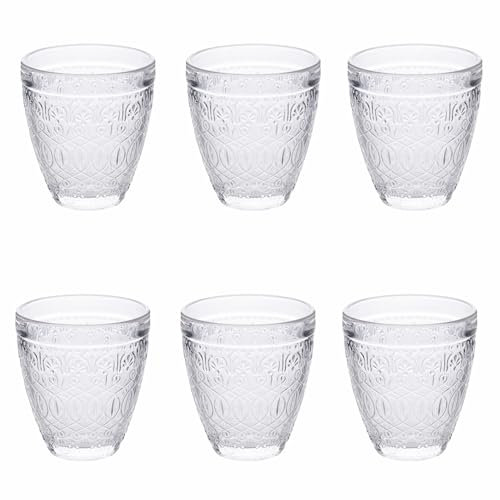 Villa d'Este Home Tivoli 1996 6er Set Wassergläser 330 ml aus Glas, Oberfläche bearbeitet, New Marrakesch