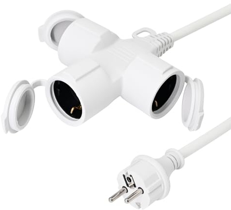 XUANSHI Verlängerungskabel Outdoor 7m mit 3 Schuko-Steckdosen, 3fach Verlängerung Stromkabel IP44 für den Außenbereich, 1,5 mm² Gummi-Kabel außen - 3 Fach Verteiler mit Schutzkappe 3500W - weiß