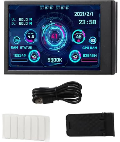 HERCHR Monitor temperatura computer, 3,5 pollici, risoluzione 320x480, interfaccia USB tipo C, monitor temperatura computer, per PC AIDA64, CPU, RAM, disco rigido, dati (Nero)