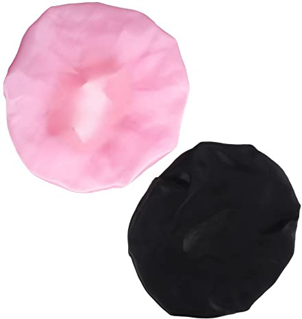 Homoyoyo 2 Stück Hochelastische Polyester Schlafhaube Haarschutz Mütze Damen Nacht Haarkur Zuhause Rosa Schwarz