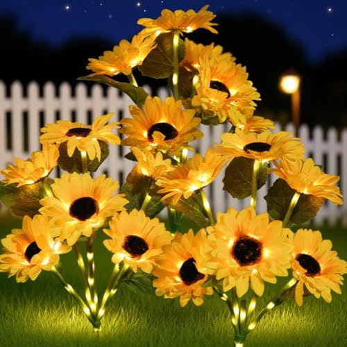 Tel Charme * 18 Blumen Sonnenblume Garten Licht, Wasserdichte Outdoor Warmweiß Beleuchtung Dekorative Sonnenblumenlampe für Hof Terrasse Rasen Veranda Blumenbeet Weg Friedhof Dekor