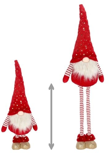 itsisa Wichtel mit Sternmütze und Teleskopbeinen (72-105 cm) rot-Weiss - Weihnachten Deko, Weihnachtswichtel, Winterdeko, Weihnachtsdeko