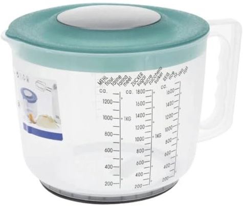 2L Mixing & Measuring Jug with Splash-Proof Lid Durable Plastic Bowl with Handle & Spout Large Measuring Cup for Baking, Cooking, Food Prep 18cm Kitchen Essential
