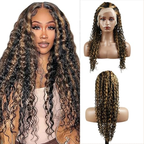 Hxxcoup Human Hair Wig 1B/27 Ombre Blonde Deep Wave 13X4 Lace Front menschliche Haarperücke Echte Haare mit hohem Handwerk Glueless Wig For Women 18 Zoll