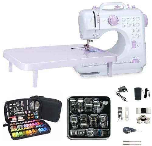 505A Household Mini Sewing Machine, 12 Stitches Double Thread Electric Sewing Machine with 11pcs Presser Feet Set and 97pcs Sewing Kit for Kids Adults Beginners