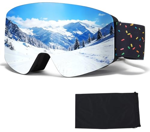 MXJ Gear skidglasögon för barn, OTG snowboardglasögon för pojkar flickor, anti-dimma UV400 snöglasögon för skidåkning och vinter utomhussport (svart ram-silverlins)