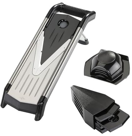 KÜCHENPROFI Gemüsehobel PROFESSIONAL, Edelstahl rostfrei und Kunststoff, 5 Schneideinsätze, Stifte 3/7 mm, Scheiben 1,5/2,5/3,5 mm, rutschfeste Füße, Restehalter, Gemüseschneider manuell