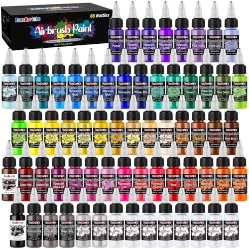 FansArriche Airbrush Paint, 59 Colors with 7 Thinners, 20 ml/Bottle