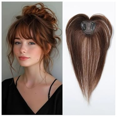 10 Zoll Remy Echthaar-Topper mit Pony-Haarteilen, 3D-Pony for dünnes Frauenhaar Haarverlängerungen Stücke Wig(Dark brown)
