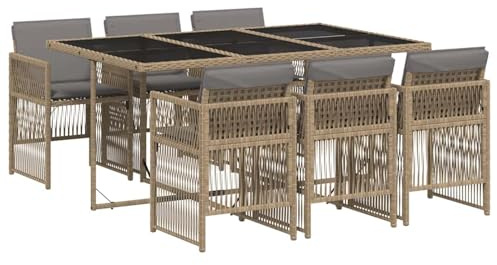 ATOMSTACK MAKER HOMELEN Gartenmöbel Set 7-teilig + Rattan Garten Essgruppe + wetterfestes PE-Rattan + Polsterkissen + Glas-Tisch + Outdoor Gartenmöbel für Terrasse Balkon Garten