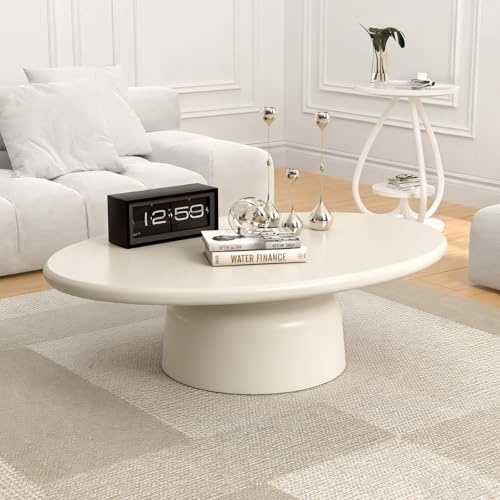 SOUWOFS 116CM Ovaler Couchtisch, Off-White | Mid-Century-Modern-Stil, Stabiles Untergestell, Cocktailtisch, Kleiner Beistelltisch, Für Wohnzimmer & Wohnung