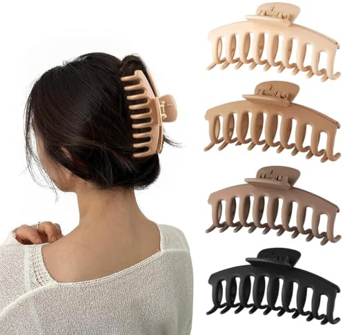 Tupenofif Haarspangen, Haarklammer für Damen Mittelgroß & Doppelreihig, Starker Halt für Feines & Dünnes Haar, Rutschfest Set 4er Beige Braun Schwarz, Frisur Styling Clips