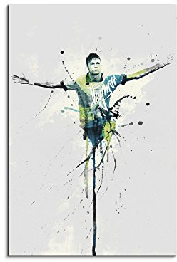 Paul Sinus Art Neymar_90x60cm Keilrahmenbild Fussball Star Bild Aquarell Art Wandbild auf Leinwand fertig gerahmt Original Unikat