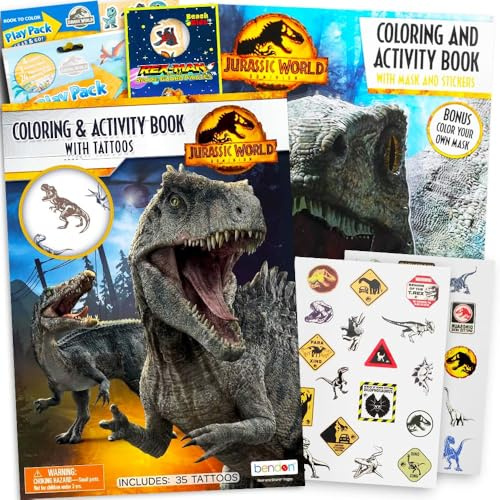 Jurassic World Coloring Book Set with Stickers and Posters (3 Books)