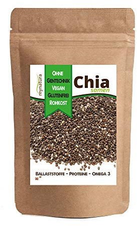 Mynatura Chia Samen 1x 1000g I Chiasamen I Pflanzlich (Salvia hispanica L.) I Rohkostqualität I ohne Zusätze I Salat I Smoothie I Ernährung I Diät I (1x 1000g Beutel)