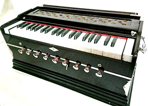 Indisches Maharaja Harmonium Nr. 5200n - 9 Stopp - Sangeeta - 3½ Oktave - mit Koppler, Lieferung mit Buch und Tasche, gestimmt auf A440, Mahagoni-Farbe