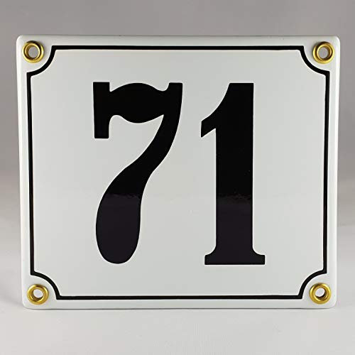 Targa smaltata numero civico 71 bianco e nero fatto a mano