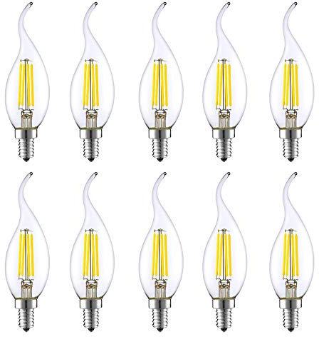 HUAMu 10er Pack E14 LED Kerze Lampe für Kronleuchter, 4W Ersatz für 40W Halogenlampen, Classic LED Kerzen Fadenlampe, kaltes Weiß 6500K 420LM Nicht Dimmbar