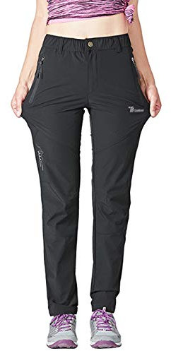 YSENTO Womens Outdoor Walking Hiking Trousers Lightweight Quick Dry Water Resistant Trekking Pants with Zipper Pockets(Black,M)