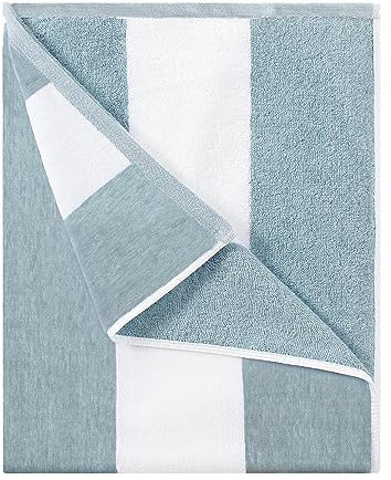 HENBAY Übergroßes Strandtuch aus Baumwolle, groß, 178 x 89 cm, gestreift, schnell trocknend, Cabana-Handtuch, Rauchblau