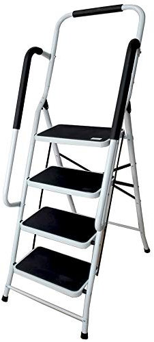 Escabeau à 4 Marches Antidérapantes Marchepied Pliant avec 2 Rampes de Sécurité Échelle Pliable en Acier Charge max.150Kg - Escabeau Ménager pour Intérieur / Extérieur
