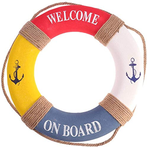 Mediterraner Stil Welcome on Board Rettungsring zum Aufhängen, Schaumstoff, Schwimmring, Wanddekoration, 50 cm, Rot und Gelb