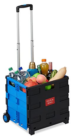 1 x Einkaufstrolley klappbar, Teleskop-Griff, 2 Gummi Rollen, bis 35 kg, Shopping Trolley, Aluminium, ABS, blau