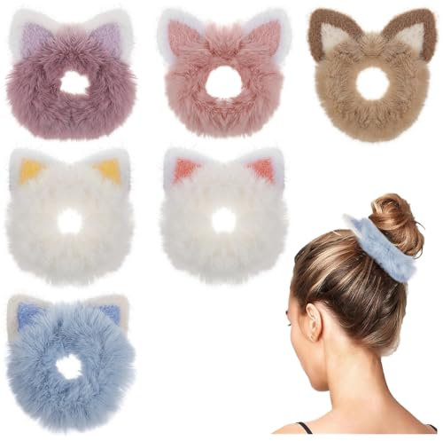 Lurrose 6st Haarring Haargummi Flauschig Katzengummis Katze Hirsch Bär Katzenohren Haargummis Für Haare Halter Für Pferdeschwanz Mit Katzenohren Plüsch Haargummi Gummiband Damen Flauschige