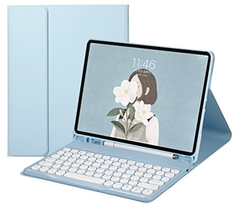 BAUBEY Keyboard Case for Samsung Galaxy Tab A8 10.5 inch 2021 Model (SM-X200/X205/X207), Detachable Wireless Keyboard Cover Case with S Pen Holder Fit Galaxy Tab A8 Tablet (Light Blue)