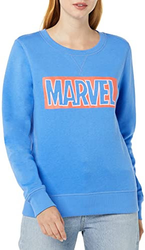 Amazon Essentials Disney | Marvel | Star Wars | Princess Felpe Girocollo Foderate in Pile Donna, Marvel Logo, XXL
