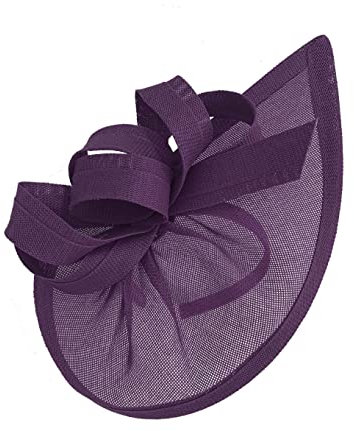 Caprilite Fascinator / Fascinator, vegan, mit Mond-Reifen, Kopfband, Hochzeit, Ascot Races, maßgeschneidert, Sinamay-Scheibe, Dunkelviolett/Pflaume, Einheitsgröße