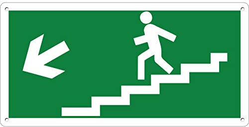 Pubblimania Uscita di Emergenza Scale Sinistra | 3 mm di spessore Cartello di sicurezza in alluminio composito metallo (Cm 29x14,5) (Scale Freccia sinistra Exit)
