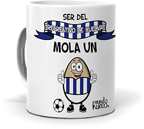 mundohuevo Taza para Aficionados | Ser del Recreativo Huelva Mola un Huevo | Taza para la Afición | Mensaje Fanáticos | Idea de Regalo de Fútbol | Taza de Desayuno Especial | Capacidad 350 ML