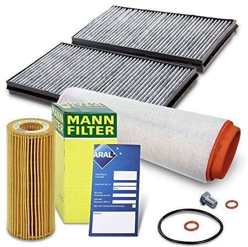 ATEC Germany Inspektionspaket Filterset mit 1x Ölfilter; 2x Innenraumfilter (Aktivkohle); 1x Luftfilter; 1x Ölablassschraube mit Dichtring; 1x Ölwechselanhänger, KOMPATIBEL MIT - BMW 5er (E60) (E61)