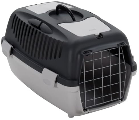 vidaXL Transportbox für Haustiere kleine Katzen Hunde Kaninchen, Hundetransportbox Hundebox mit Metalltür Griff, Katzentransportbox Katzenbox 8kg, Grau Schwarz 55x36x35cm PP