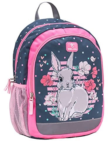 Belmil Kindergartenrucksack mit Brustgurt und Namensschild für 3-6 Jährige/Mädchen / 12 L/Krippenrucksack Kindergartentasche Kindertasche/Hase/blau, rosa (305-4/A Bunny)