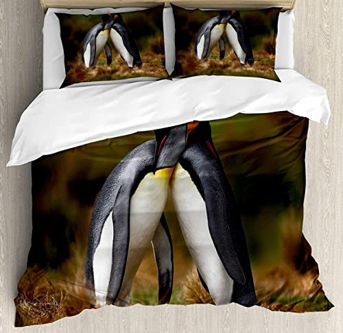 SIHATE Bettwäsche 140x200 cm Pinguin Weiche Mikrofaser Bettbezug Set Tierisches Thema Bettbezüge und 2 Kissenbezug 80x80 cm mit Reißverschluss