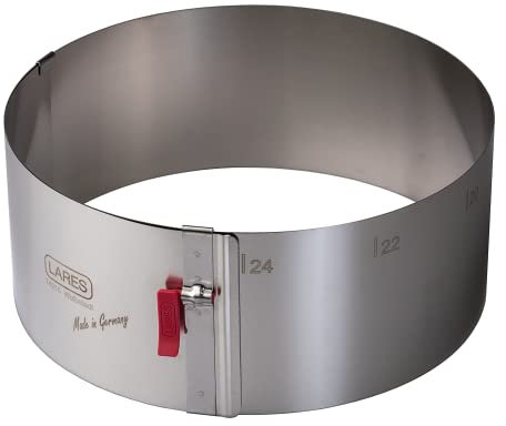 EKM Living Lares Tortenring mit Klemmhebel & Skala Ø 18-30cm, H: 10cm / Federbandstahl/stufenlos verstellbar/Made in Germany/Kuchenring + 4er Set Trinkhalme (H:10cm, Ø18-30cm)