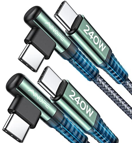 AINOPE 240W USB C to USB C Cable 2M 2Pack, Type C to Type C Cable Fast Charging, USB C Charger Cable Right Angle Compatible with iPhone 16/15/ MacBook Pro/Air, iPad Pro 11/Air/Mini, Samsung Galaxy S24