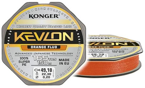 Geflochtene Schnur KONGER KEVLON Fluo Orange 4-Fach Braided Line Angelschnur 150m 0,12-0,25mm (0,07€/m) (0,20mm/22,30kg)