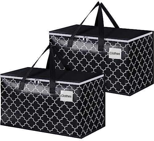 HomeHacks Umzugstaschen, robuste Aufbewahrungstaschen, Umzugskartons mit Etikettentaschen, Reißverschlüssen und Tragegriffen, zusammenklappbare Aufbewahrungstaschen zum Aufbewahren, 88 l, 2 Stück