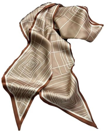 GIMIRO Écharpe en Satin, 148 x 13 cm, Motif Géométrique Damier, Double Couche, Polyester, Marron et Blanc (Cafeteries légères)