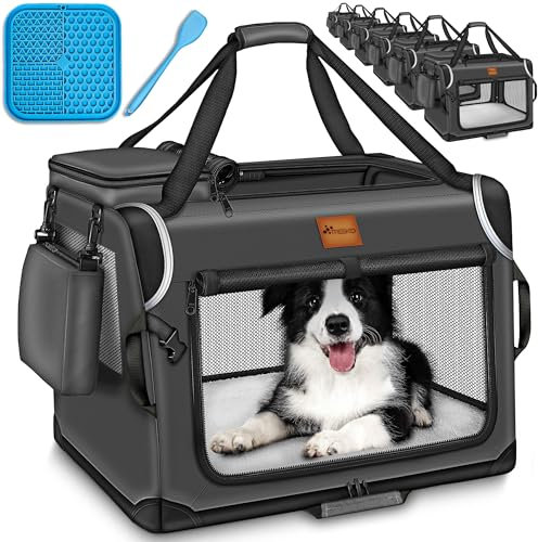 TRESKO® Caisse de transport pliable, avec tapis de fuite, spatule et réflecteurs, pour chiens et chats de petite et grande taille, sac robuste, taille S, 50 x 34 x 34 cm (anthracite)