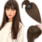 Elailite Hair Topper Echthaar, Toupet Damen mit langem Pony, Clip in Haarteil, Haartopper Basis 10x10cm (keine Zeile), 40cm #4 Mittelbraun