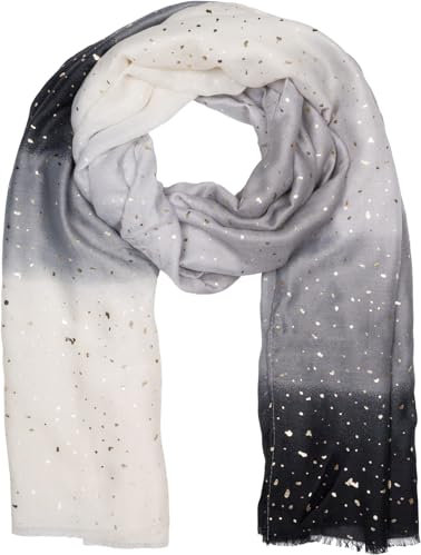 styleBREAKER Damen Schal mit mehrfarbigem Farbverlauf und Metallic Details, Leichtes großes Tuch mit kurzen Fransen 01016226, Farbe:Schwarz-Grau-Creme
