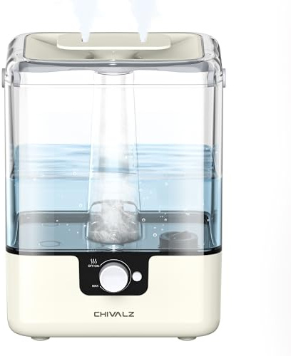 CHIVALZ Humidifier for Bedroom, 6L Cool Mist Top Fill Humidifiers for Baby Nursery and Plants, Up to 50 Hours, 26dB Quiet, Nightlight, Oil Diffuser for Large Room Bedroom, Light Yellow, 1 Pack