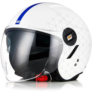 ORIGINE Casco Jet Moto Casco Aperto Scooter con Doppia Visiera Omologato ECE2206 ( GRID MATT WHITE,XL)